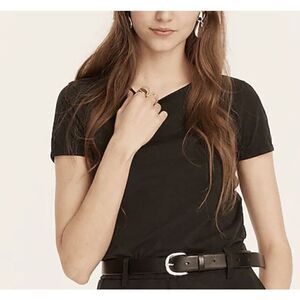 J CREW Womens Solid Black 90s Cropped Organic Slub Cotton T-Shirt NEW BF366 Sz L